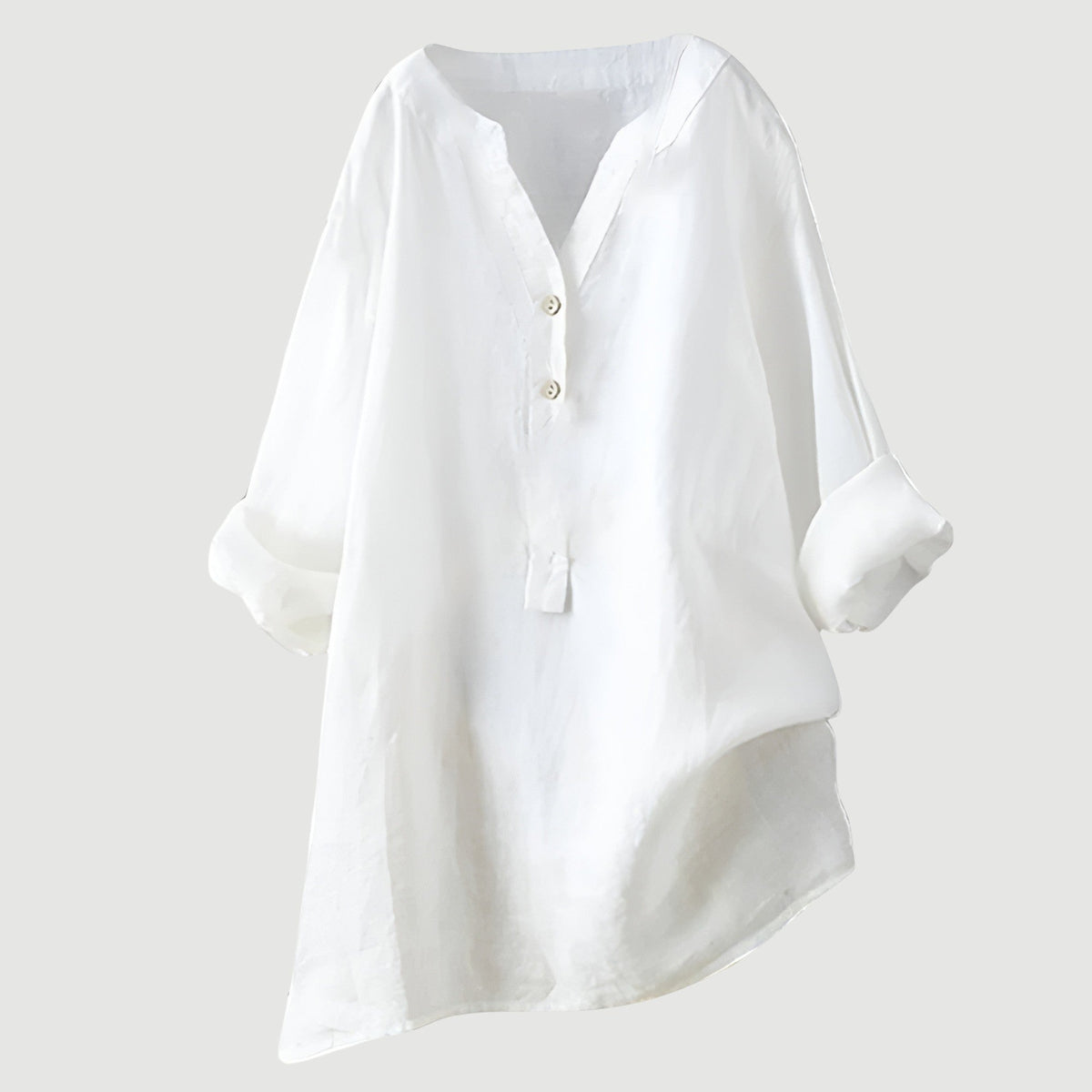 Cassia | Refined V-Neck Button-Down Shirt — White — Alfa Empire, view 7