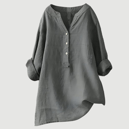Cassia | Refined V-Neck Button-Down Shirt — Alfa Empire, view 8