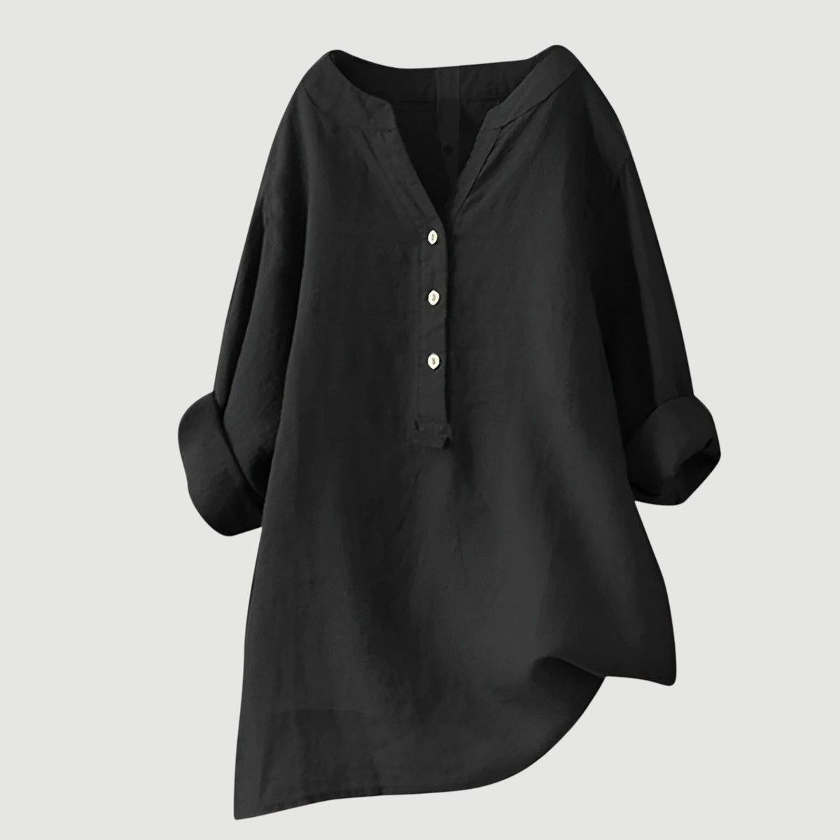 Cassia | Refined V-Neck Button-Down Shirt — Black — Alfa Empire, view 9