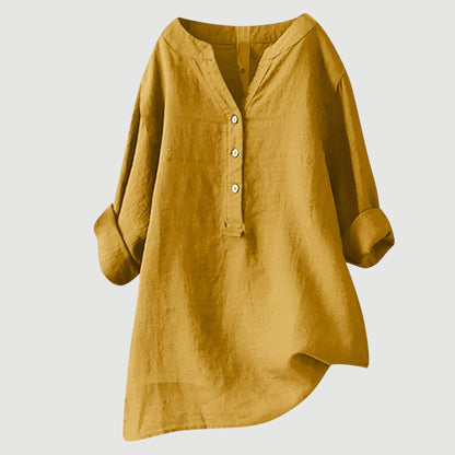 Cassia | Refined V-Neck Button-Down Shirt — Alfa Empire, view 10