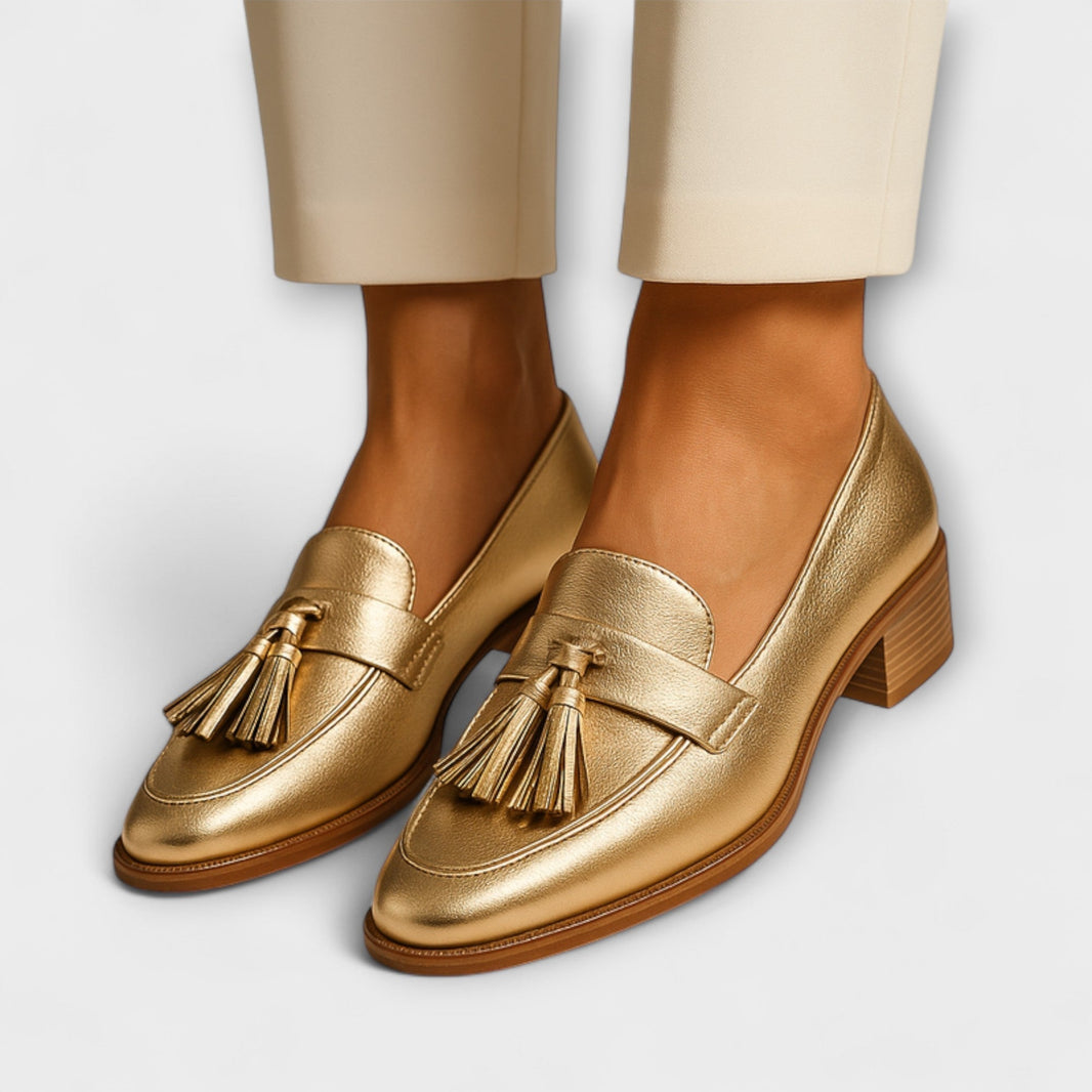 Celeste | Refined Gold Tassel Loafers — Gold — Alfa Empire, view 1