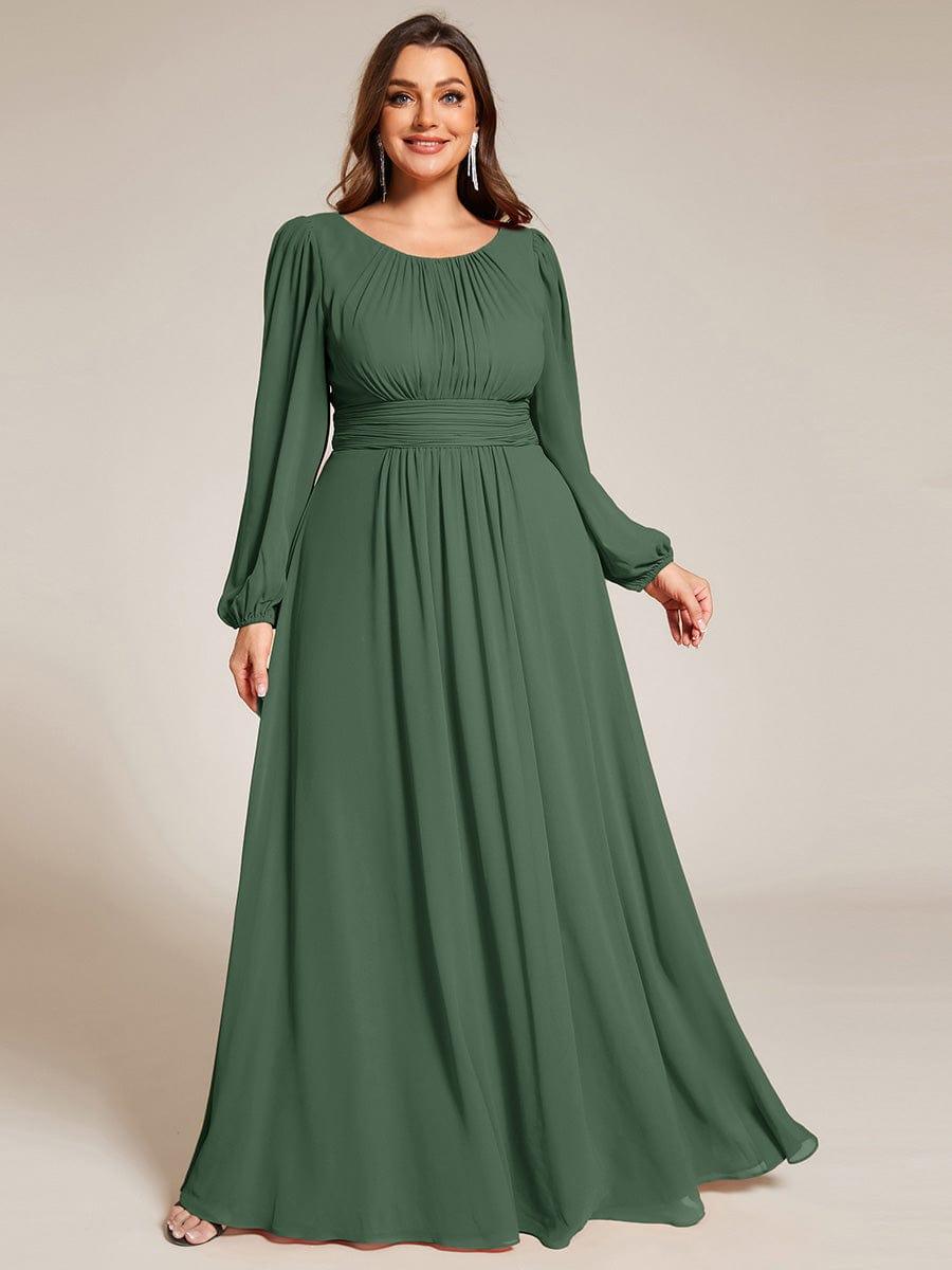 Plus Size Chiffon See-Through Puff Sleeve Mother Dress — Eucalyptus