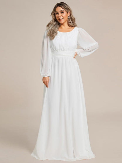 Plus Size Chiffon See-Through Puff Sleeve Mother Dress — White