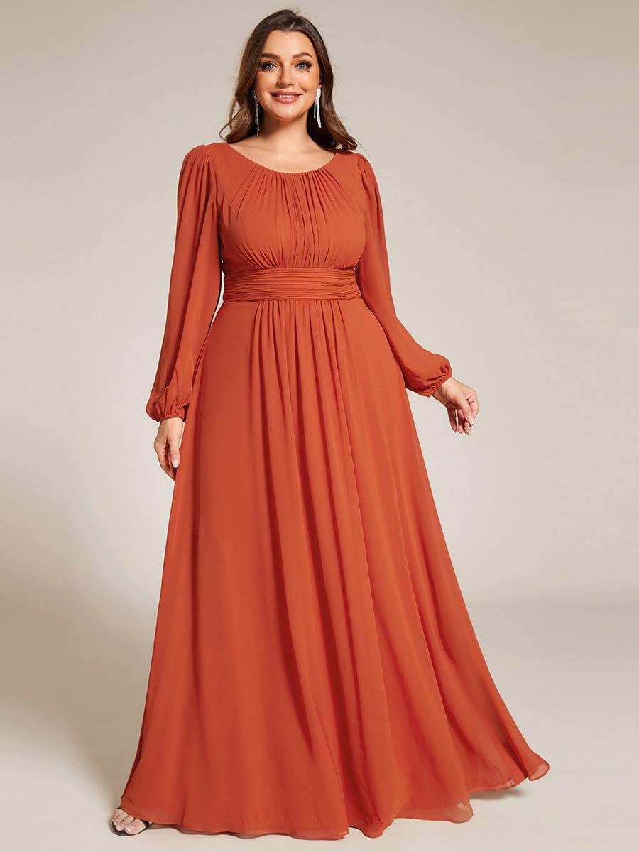 Plus Size Chiffon See-Through Puff Sleeve Mother Dress — Burnt Orange