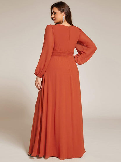 Plus Size Chiffon See-Through Puff Sleeve Mother Dress