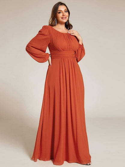 Plus Size Chiffon See-Through Puff Sleeve Mother Dress