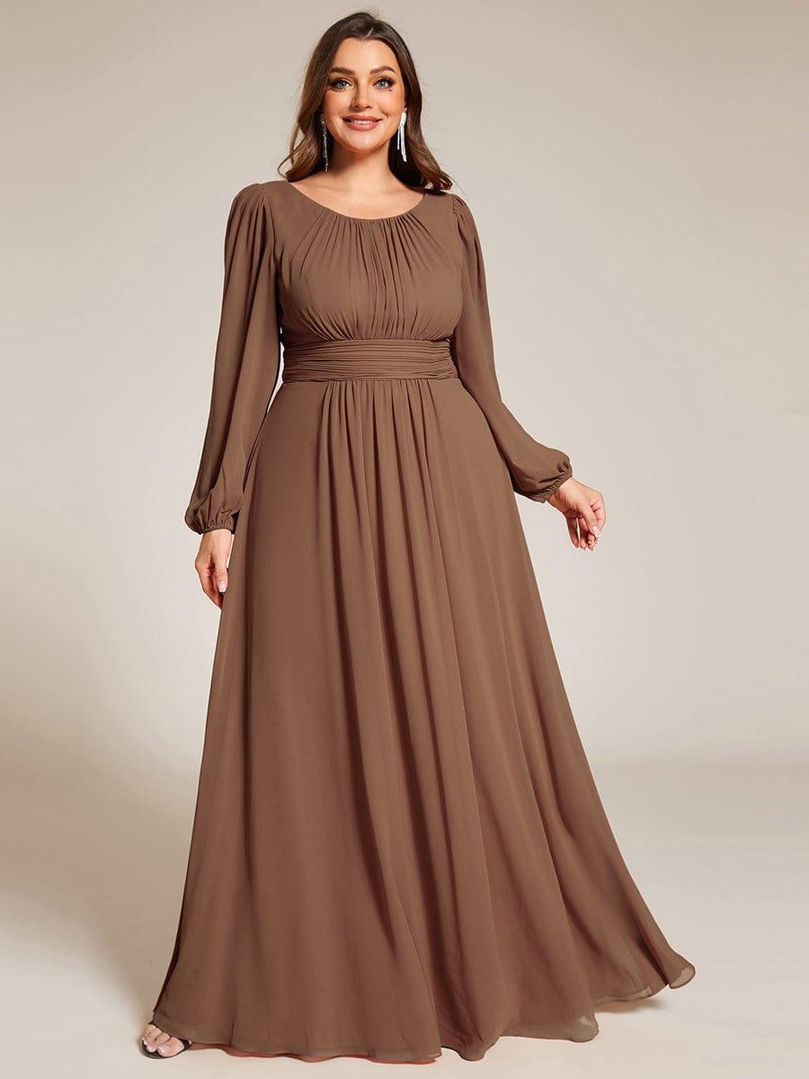Plus Size Chiffon See-Through Puff Sleeve Mother Dress — Brown