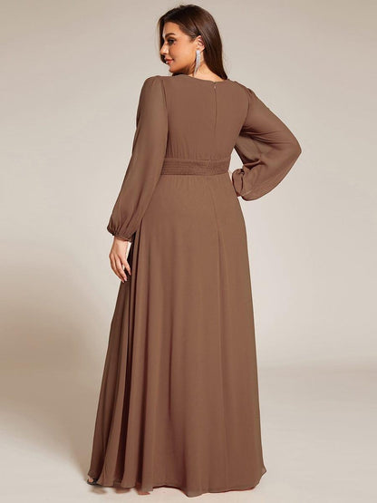 Plus Size Chiffon See-Through Puff Sleeve Mother Dress