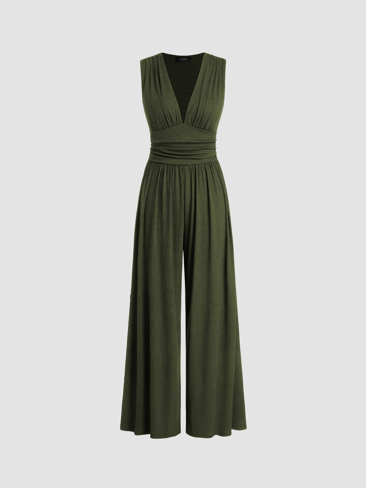 Celestine | Chic Sleeveless Wide-Leg Jumpsuit — Army Green — Alfa Empire, view 3