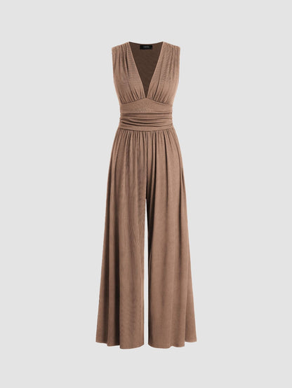 Celestine | Chic Sleeveless Wide-Leg Jumpsuit — Camel — Alfa Empire, view 4