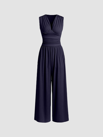 Celestine | Chic Sleeveless Wide-Leg Jumpsuit — Navy Blue — Alfa Empire, view 5