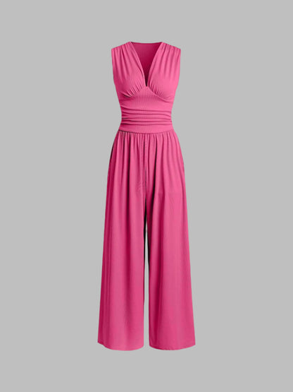 Celestine | Chic Sleeveless Wide-Leg Jumpsuit — Rose Red — Alfa Empire, view 6