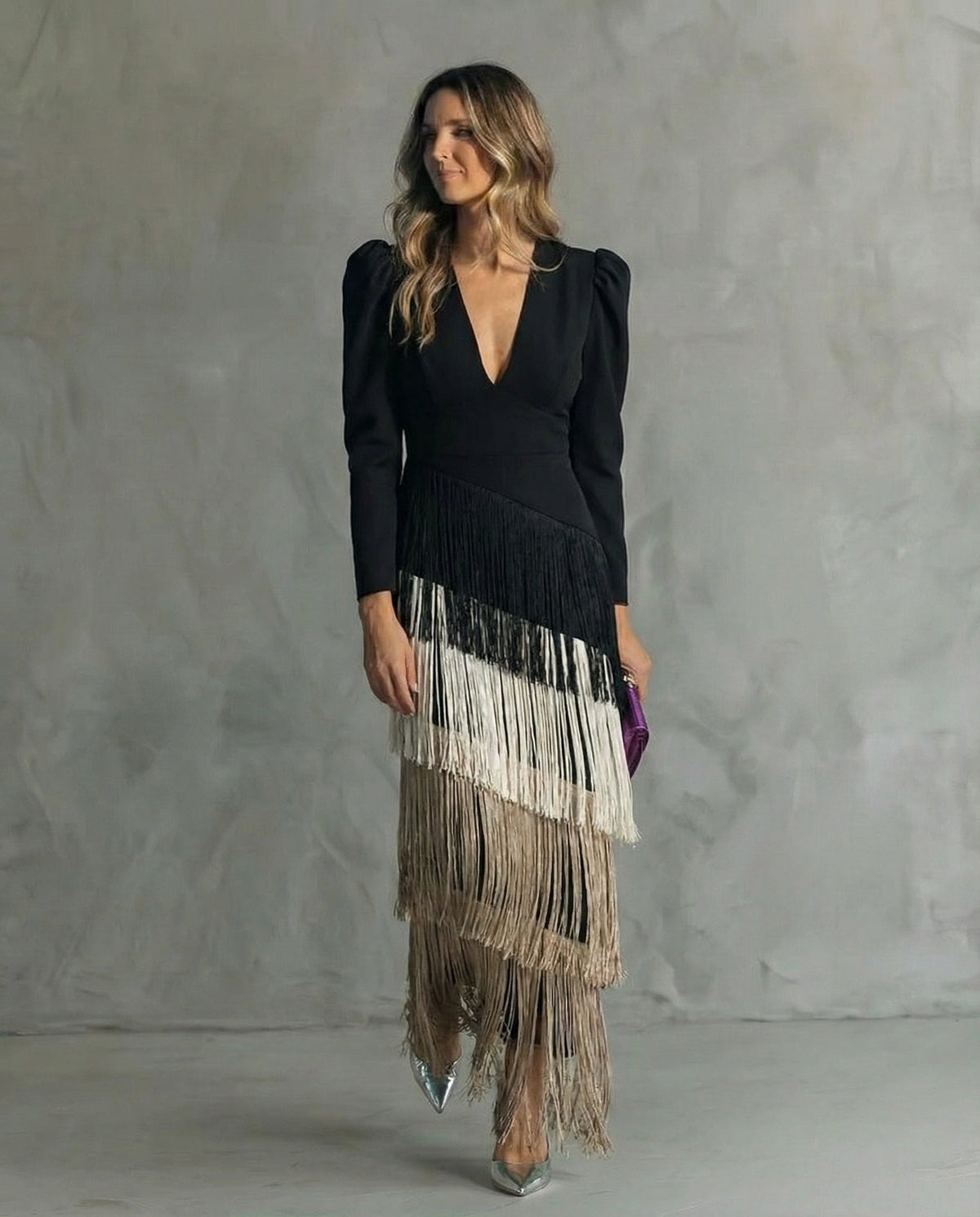 Celina | Flowy V-Neck Long Sleeve Dress — MultiColor — Alfa Empire, view 4