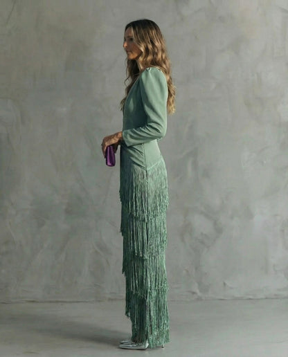 Celina | Flowy V-Neck Long Sleeve Dress — Alfa Empire, view 6