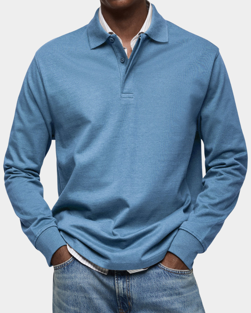 Charles | Classic Long-Sleeve Polo — Light Blue — Alfa Empire, view 1