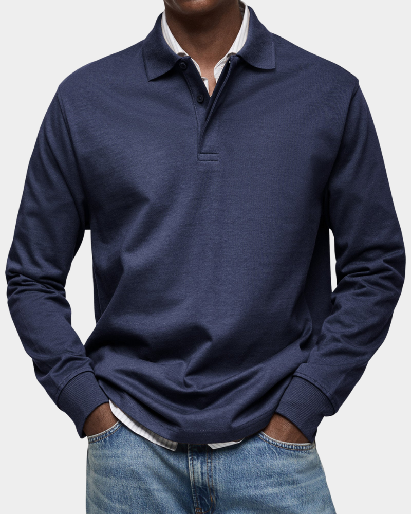Charles | Classic Long-Sleeve Polo — Navy Blue — Alfa Empire, view 2