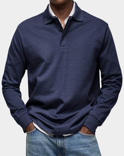 Charles | Classic Long-Sleeve Polo — Navy Blue — Alfa Empire, view 2