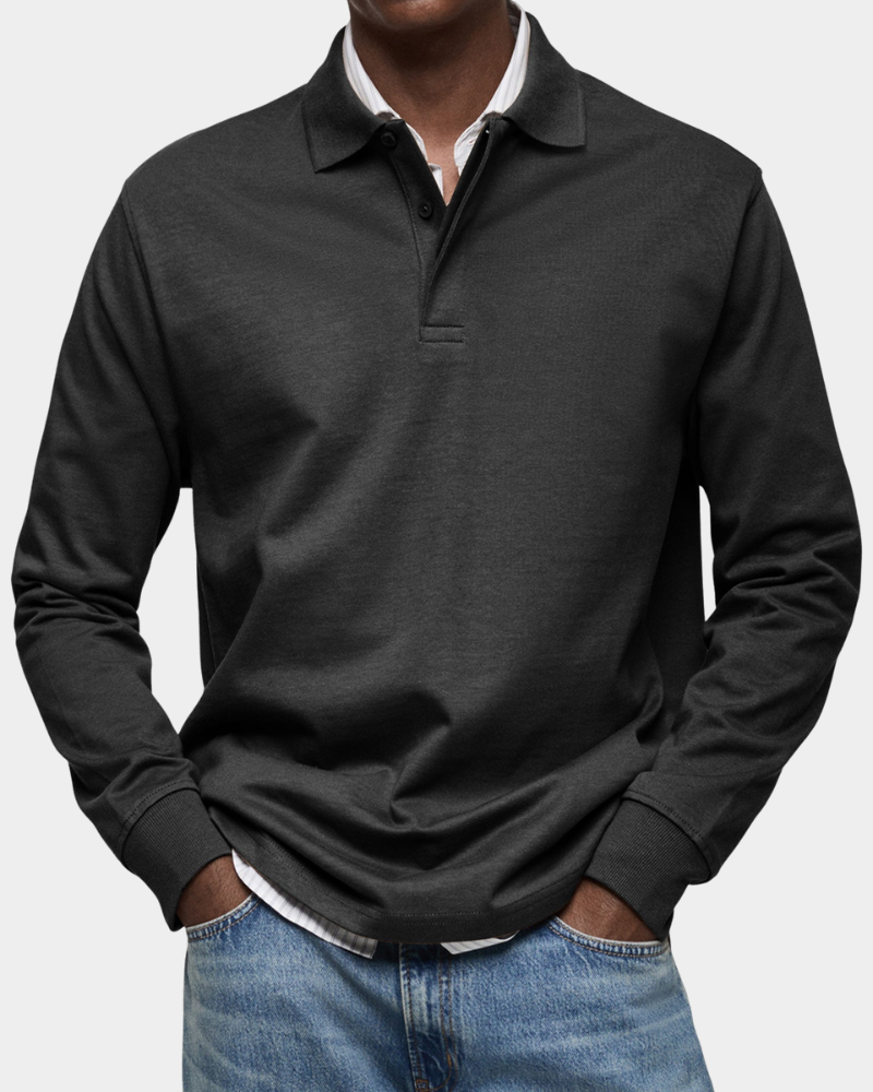 Charles | Classic Long-Sleeve Polo — Black — Alfa Empire, view 3