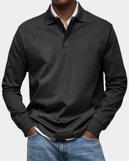 Charles | Classic Long-Sleeve Polo — Black — Alfa Empire, view 3