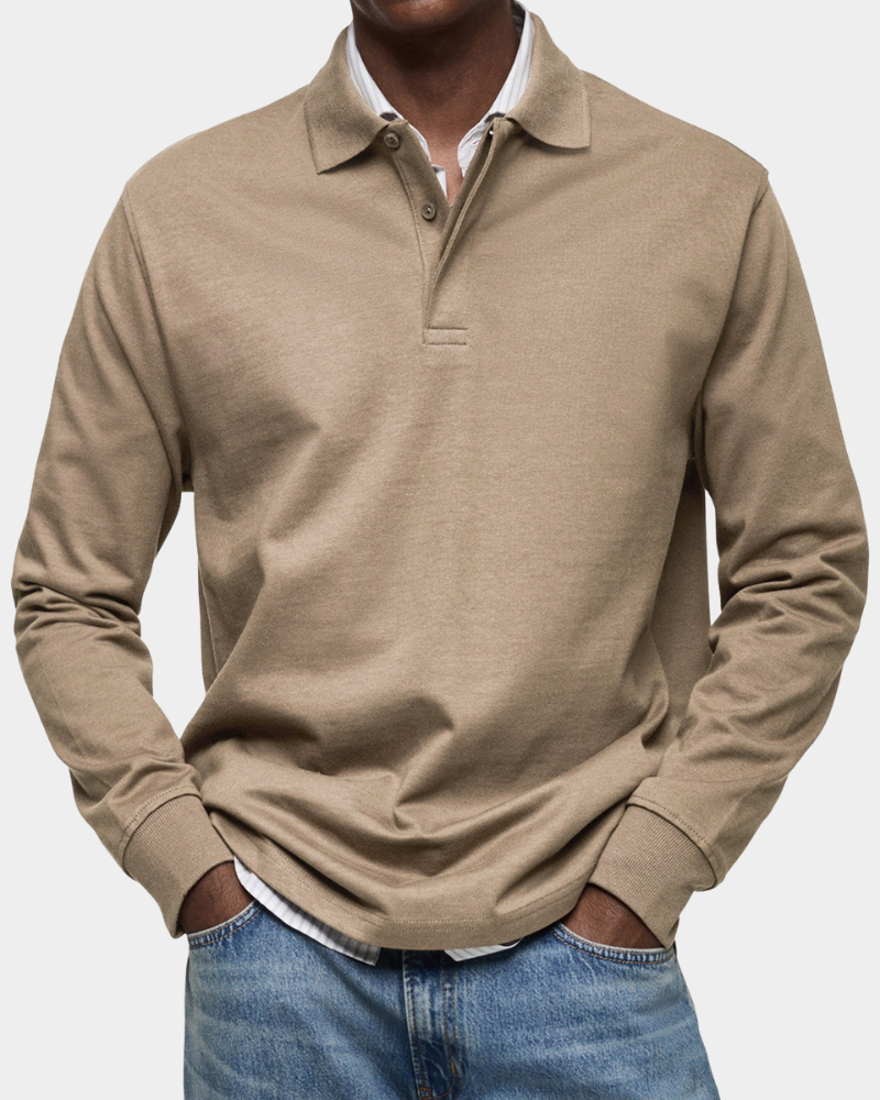 Charles | Classic Long-Sleeve Polo — Khaki — Alfa Empire, view 7