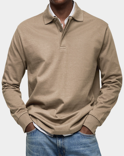 Charles | Classic Long-Sleeve Polo — Khaki — Alfa Empire, view 7