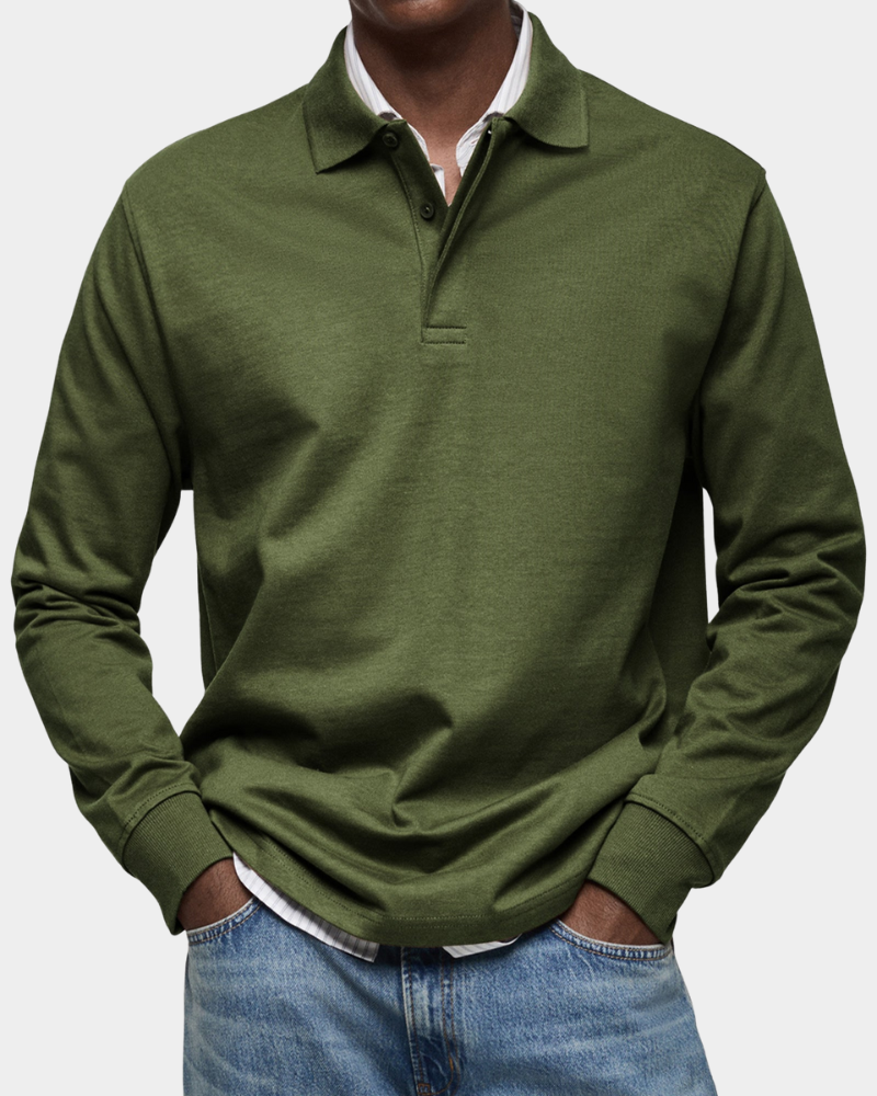 Charles | Classic Long-Sleeve Polo — Army Green — Alfa Empire, view 9
