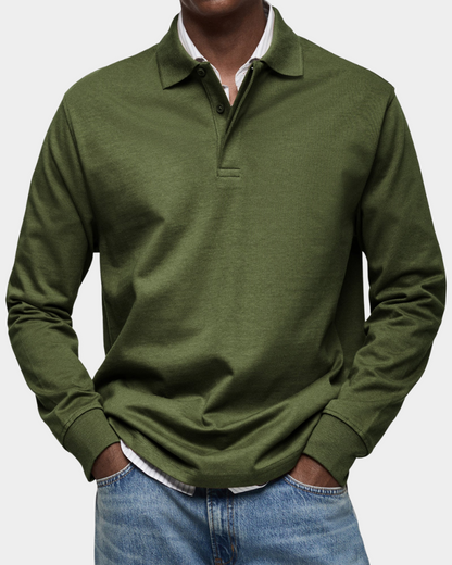 Charles | Classic Long-Sleeve Polo — Army Green — Alfa Empire, view 9