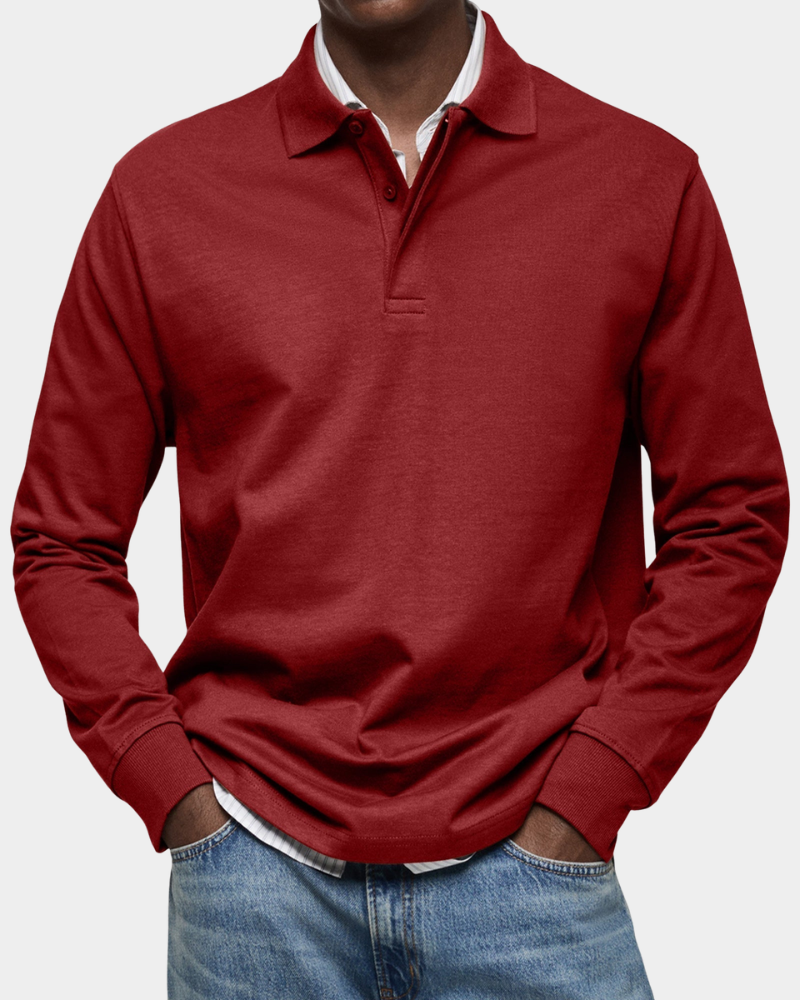 Charles | Classic Long-Sleeve Polo — Red — Alfa Empire, view 10