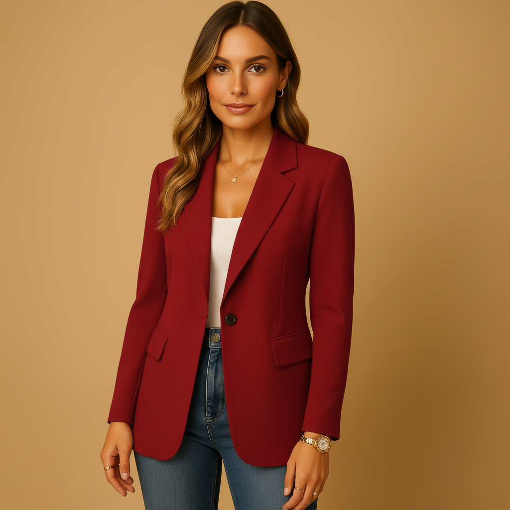 Charlotte | Tailored Single-Breasted Blazer — Red, Wine Red — Alfa Empire, view 3