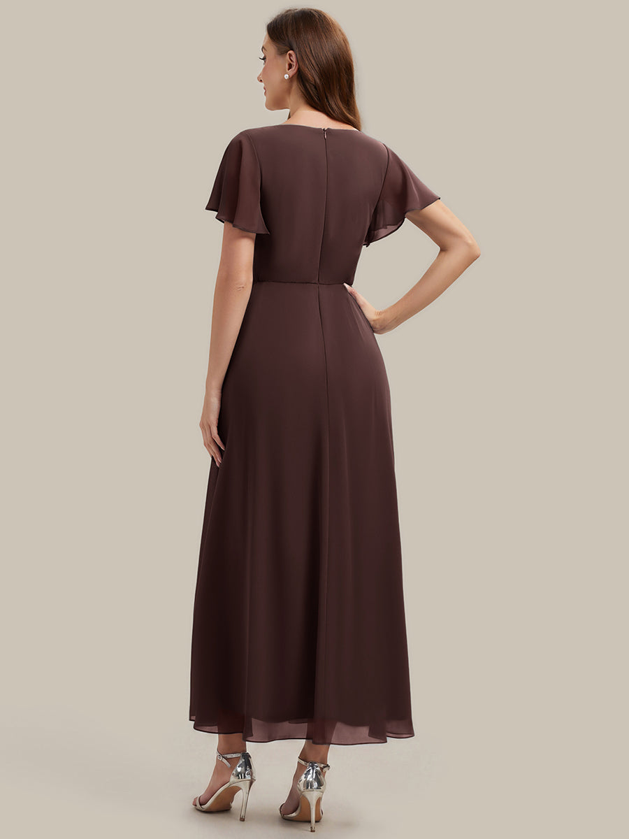 Chiffon Rhinestone Embellished Ruffle Sleeve Wedding Guest Dress