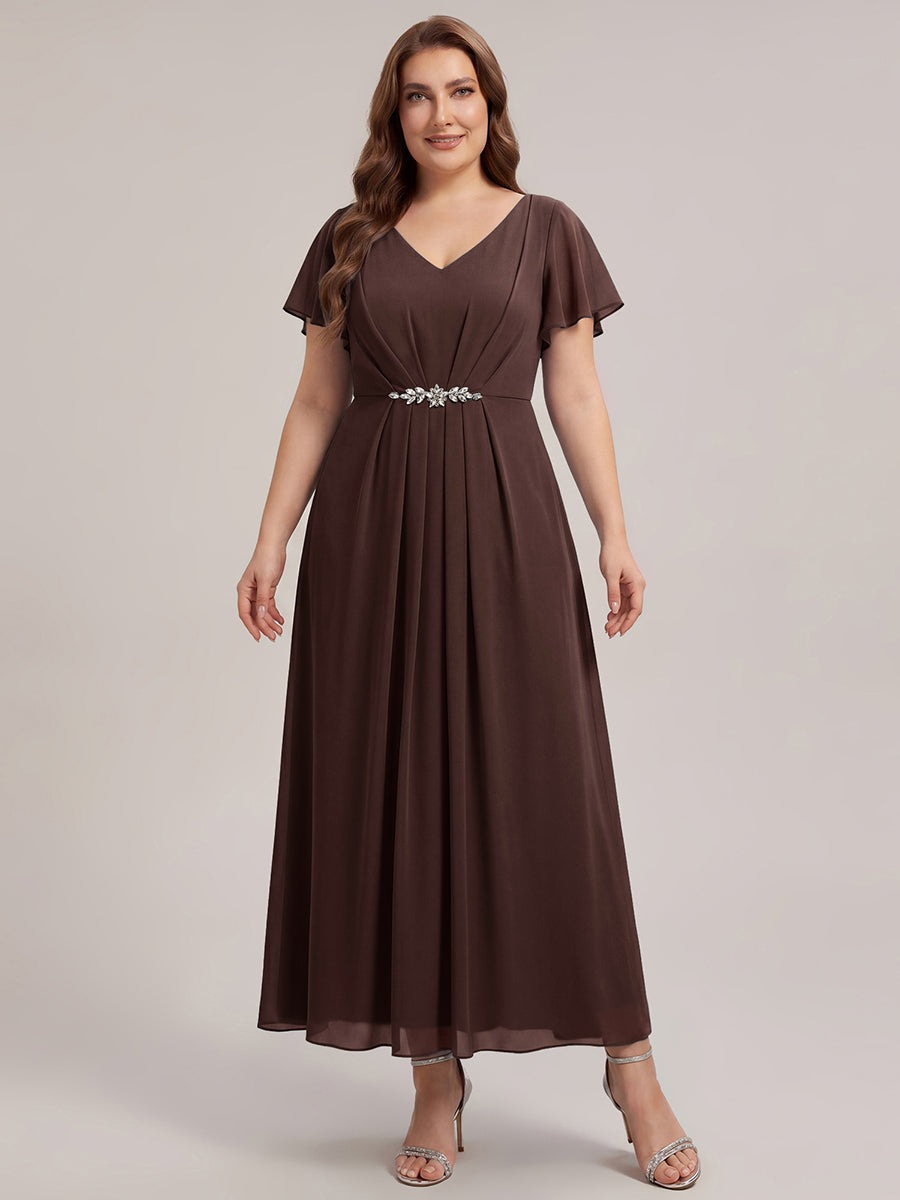 Chiffon Rhinestone Embellished Ruffle Sleeve Wedding Guest Dress