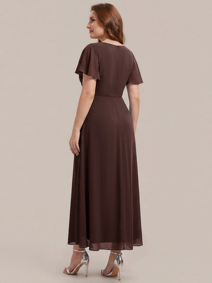 Chiffon Rhinestone Embellished Ruffle Sleeve Wedding Guest Dress