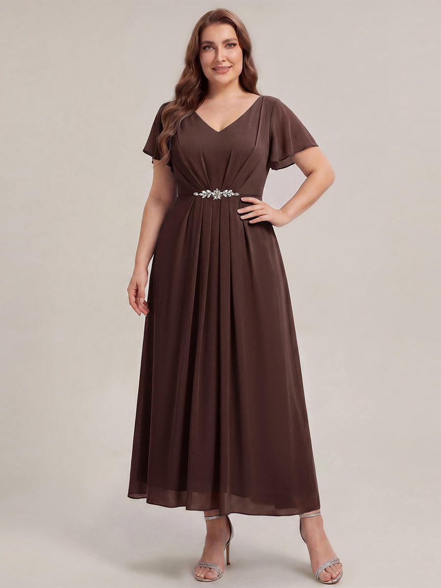 Chiffon Rhinestone Embellished Ruffle Sleeve Wedding Guest Dress