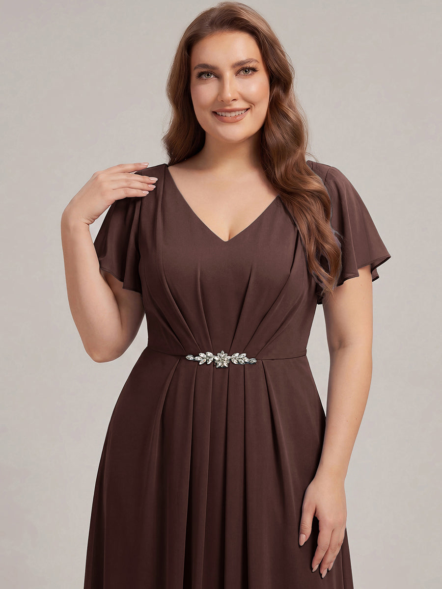 Chiffon Rhinestone Embellished Ruffle Sleeve Wedding Guest Dress