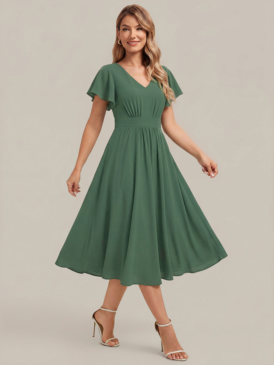 Chiffon Ruffle Sleeve A-Line Wedding Guest Dress