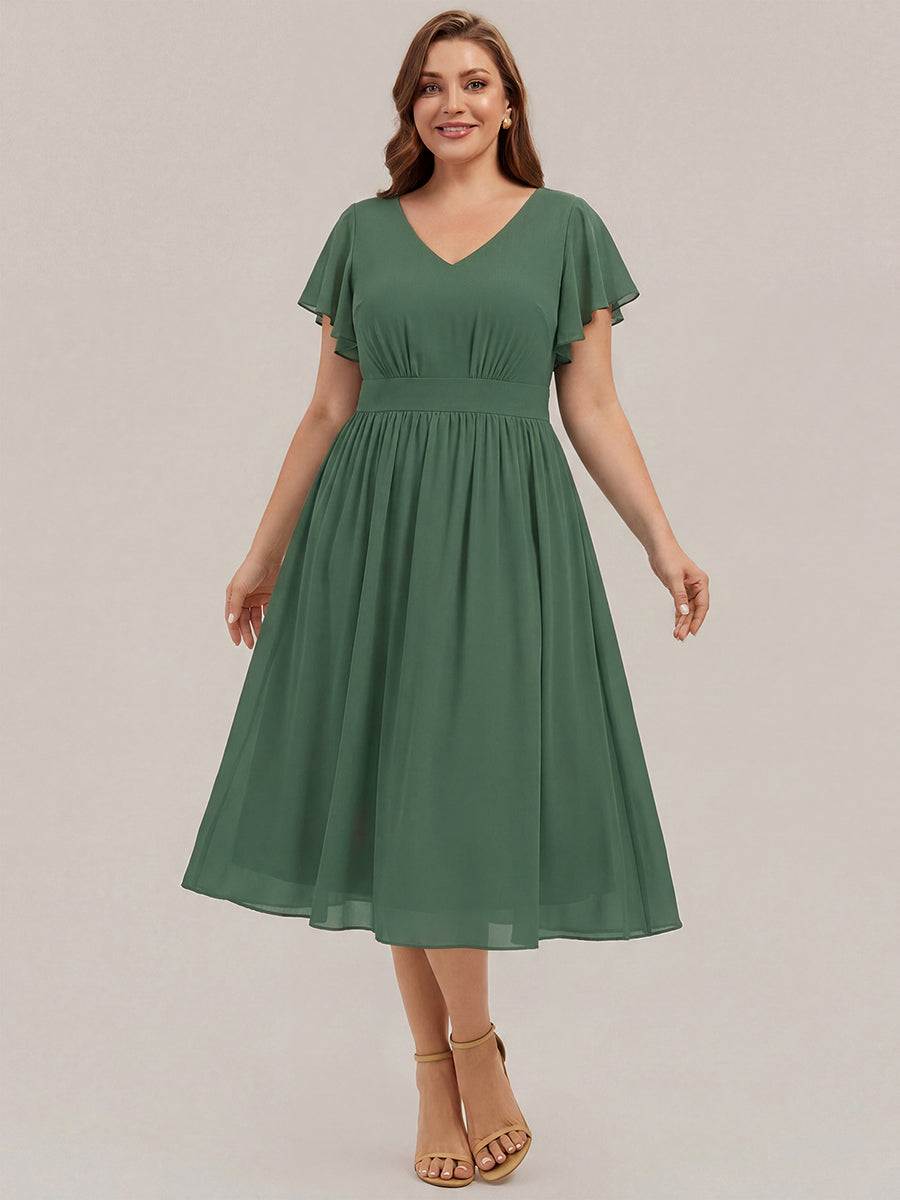 Chiffon Ruffle Sleeve A-Line Wedding Guest Dress