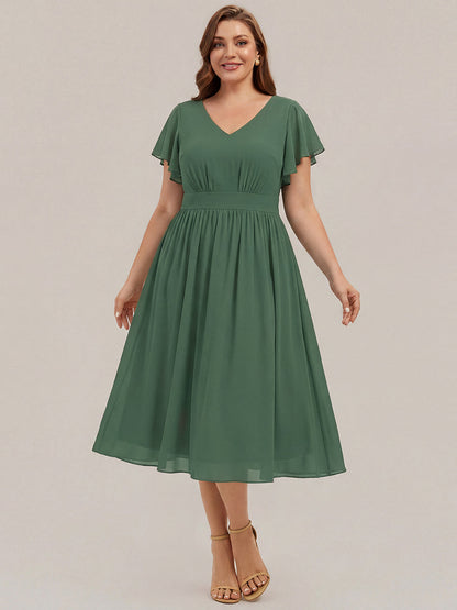 Chiffon Ruffle Sleeve A-Line Wedding Guest Dress