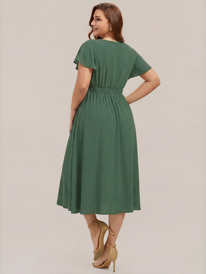 Chiffon Ruffle Sleeve A-Line Wedding Guest Dress