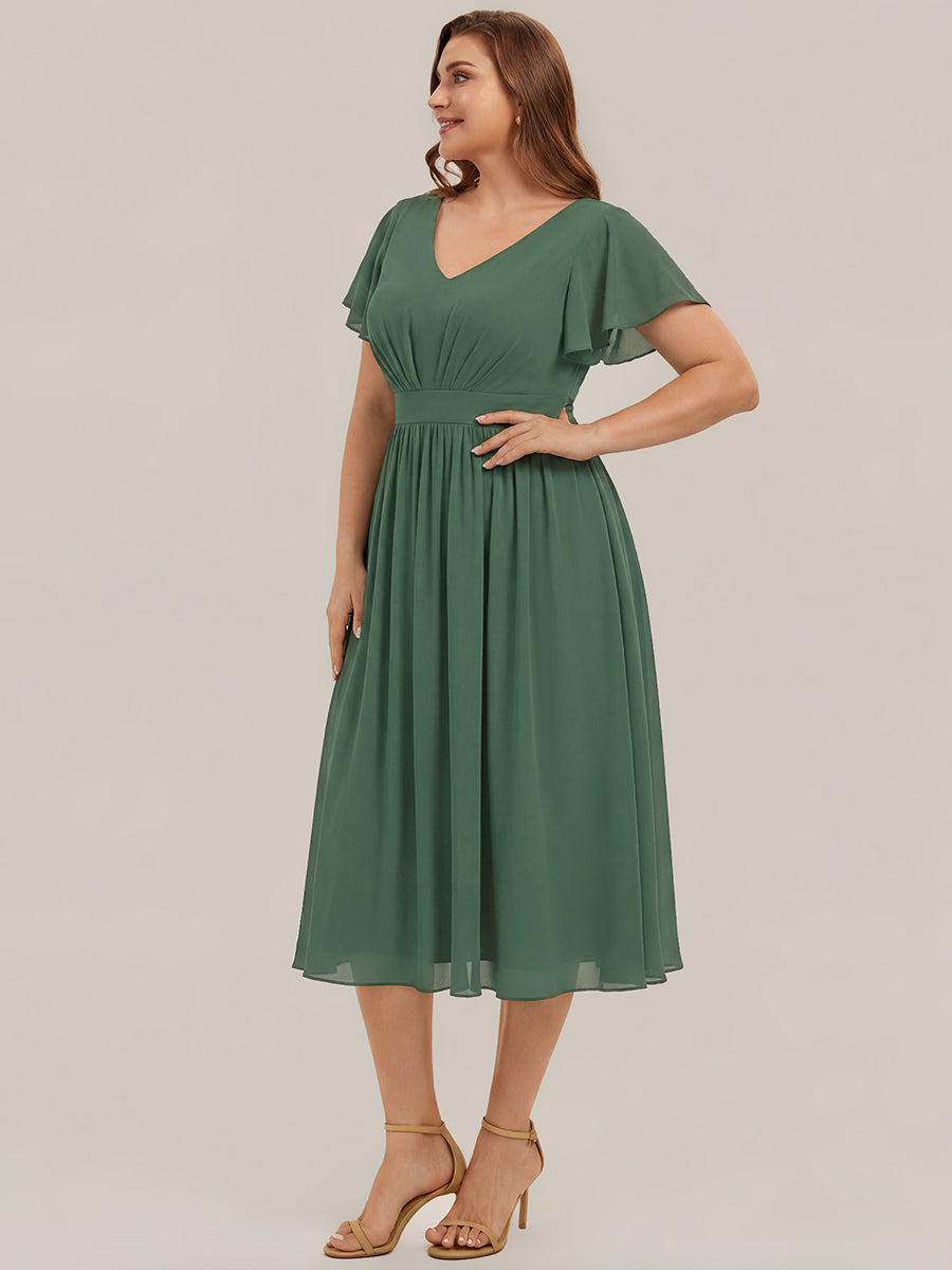 Chiffon Ruffle Sleeve A-Line Wedding Guest Dress