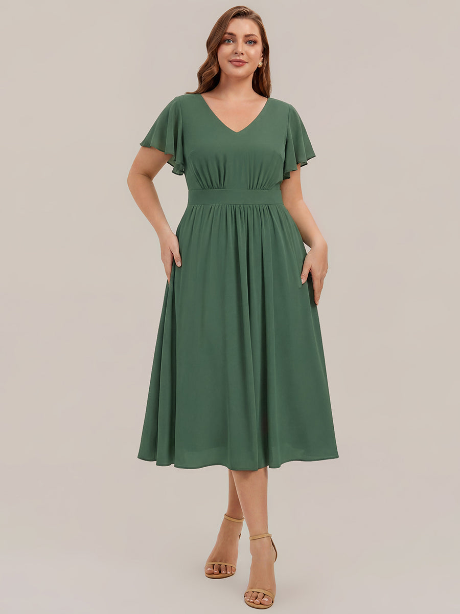 Chiffon Ruffle Sleeve A-Line Wedding Guest Dress