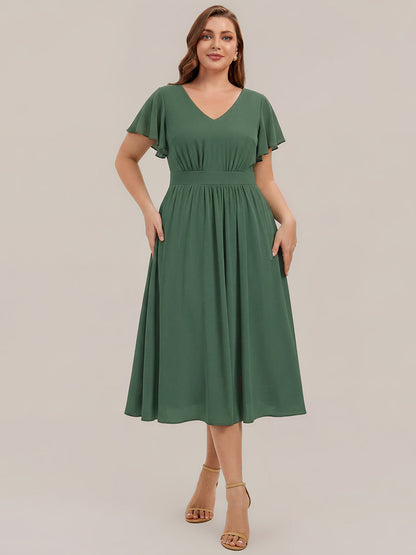 Chiffon Ruffle Sleeve A-Line Wedding Guest Dress