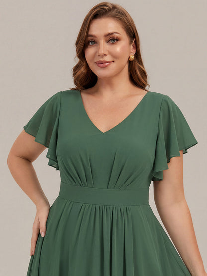 Chiffon Ruffle Sleeve A-Line Wedding Guest Dress