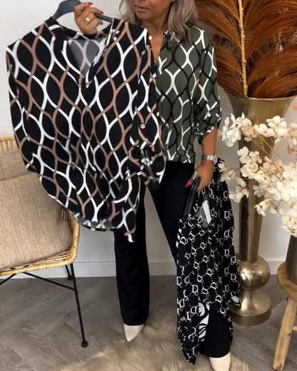 Christabel | Casual Long-Sleeve Patterned Blouse — Brown — Alfa Empire, view 8