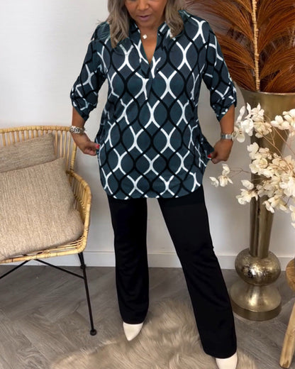 Christabel | Casual Long-Sleeve Patterned Blouse — Blue — Alfa Empire, view 13