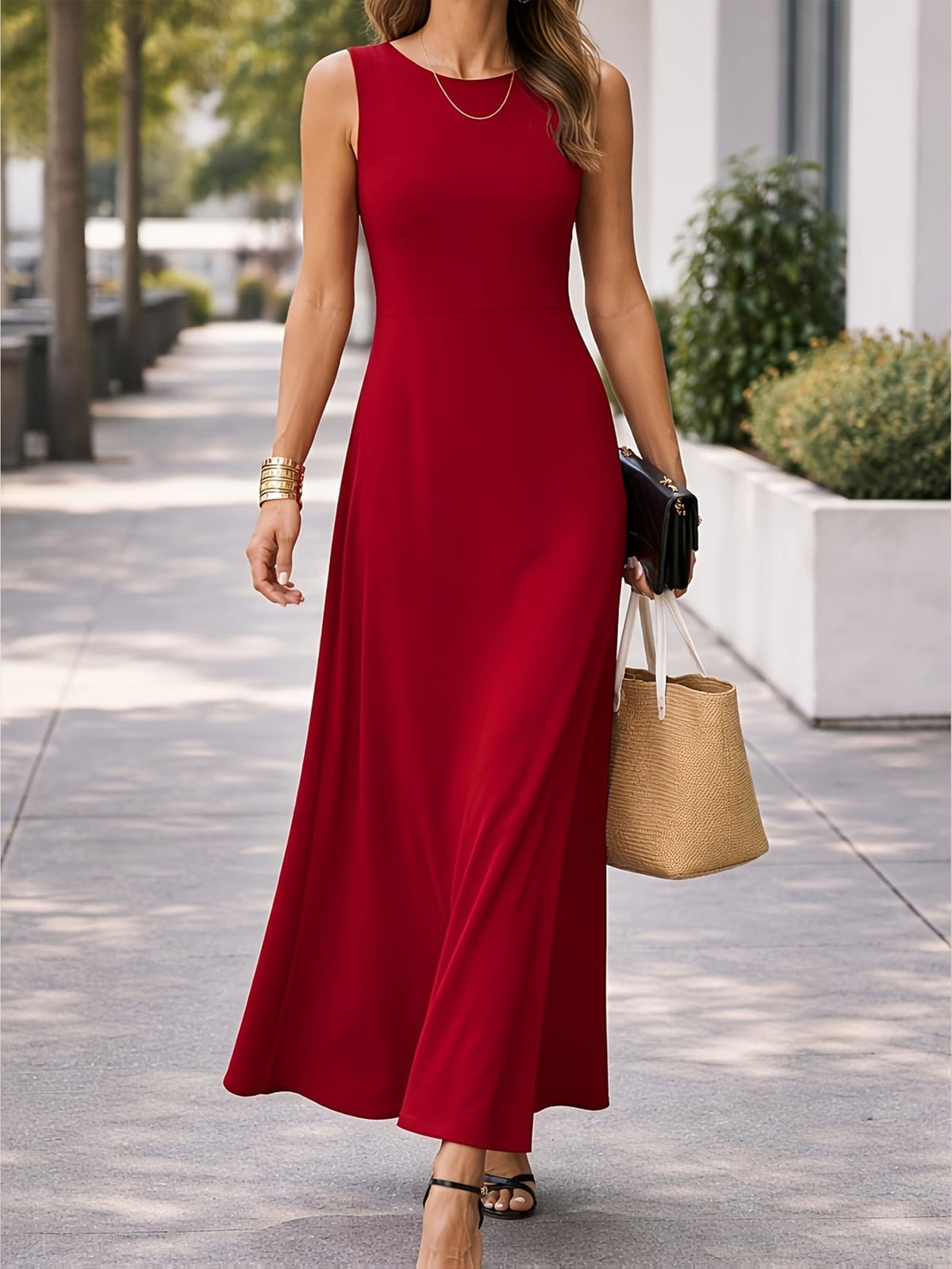 Ciara | Casual Sleeveless Maxi Tank Dress — Red — Alfa Empire, view 5