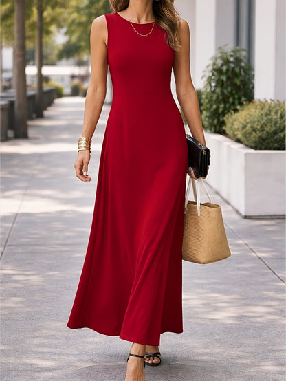 Ciara | Casual Sleeveless Maxi Tank Dress — Red — Alfa Empire, view 5