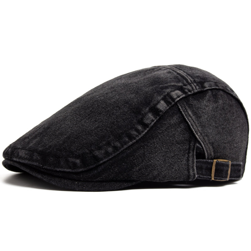 Cillian | Classic Stonewash Flat Cap — Coal Black — Alfa Empire, view 4