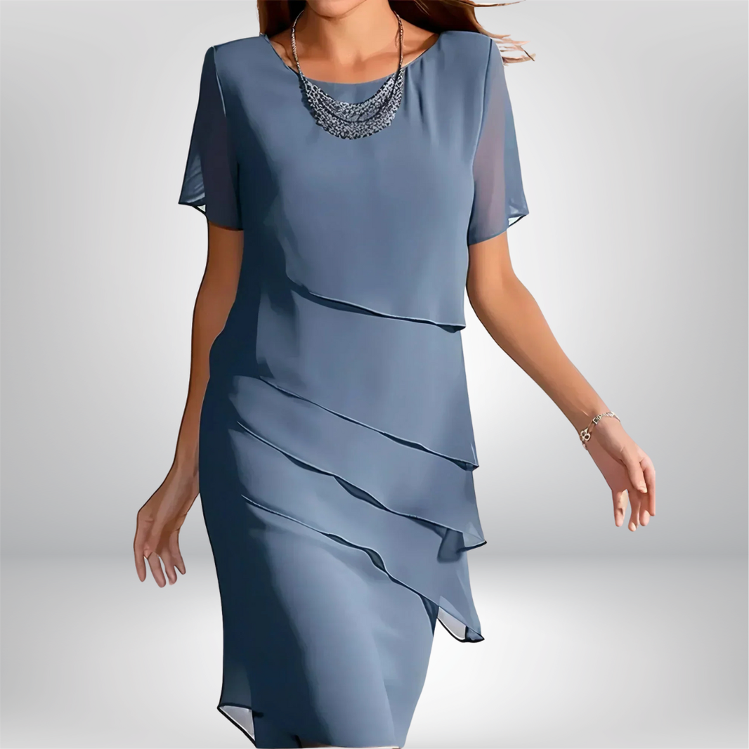 Claire | Refined Flowy Short Sleeve Dress — Alfa Empire, view 1