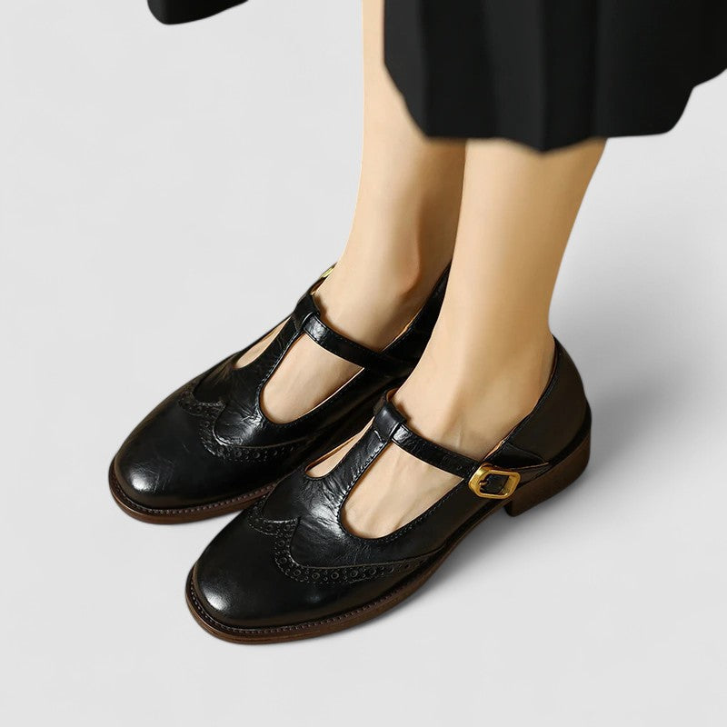 Claudia | Classic T-Bar Mary Jane Flat Shoes — Black — Alfa Empire, view 2