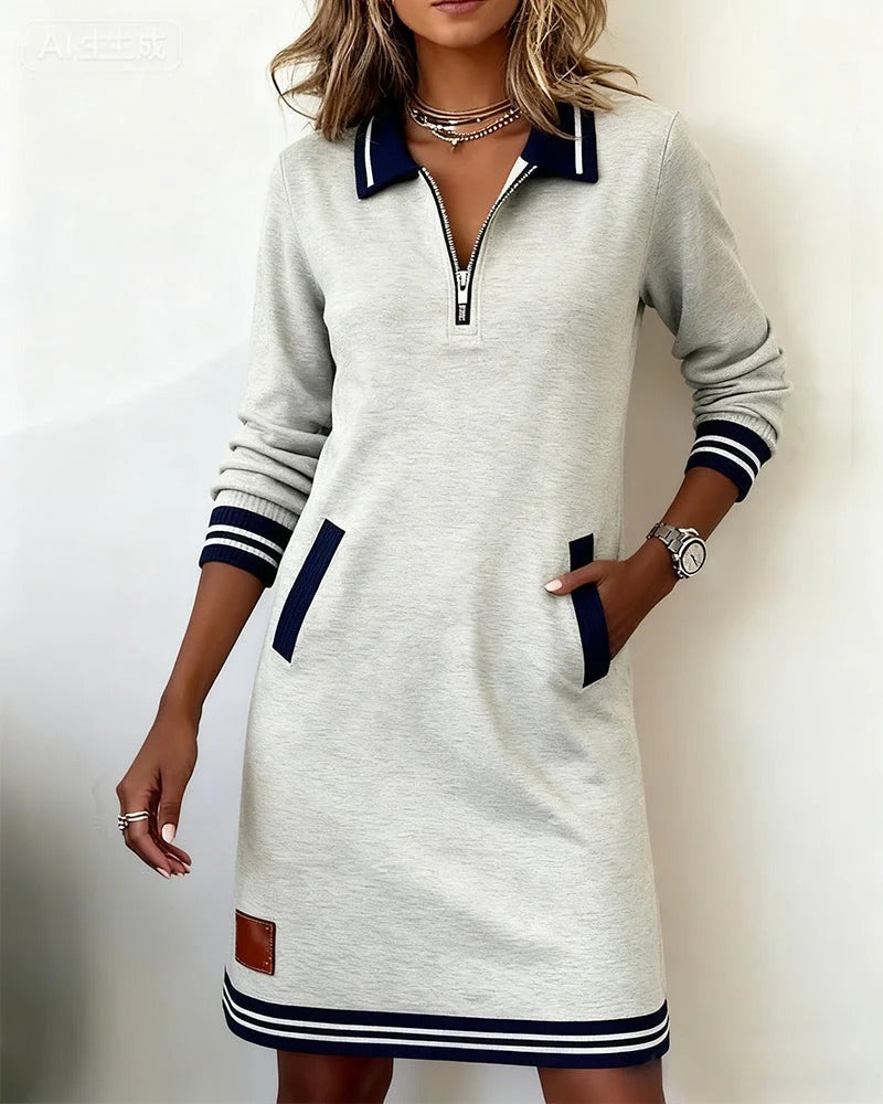Colette | Chic Long Sleeve Collar Dress — Gray — Alfa Empire, view 16